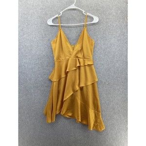 Bellevue The Label Women's Dress Surplice Spaghetti Strap Small Marigold Tiered